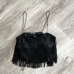 Zara fringe tank black size S